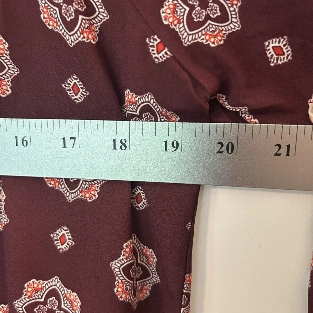 Papermoon Size M Womens Blouse Larie Crew Neck Burgundy Print Loose Sleeves -NEW - Picture 7 of 8